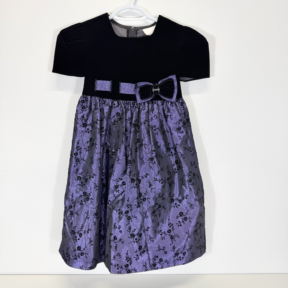 Bonnie Jean Vintage Purple‎ Black Velvet Tulle Lined Formal Party Dress Sz 6X